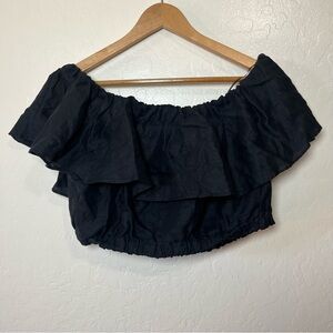 Banana Republic Black Off-Shoulder Linen Ruffle Blouse Size L